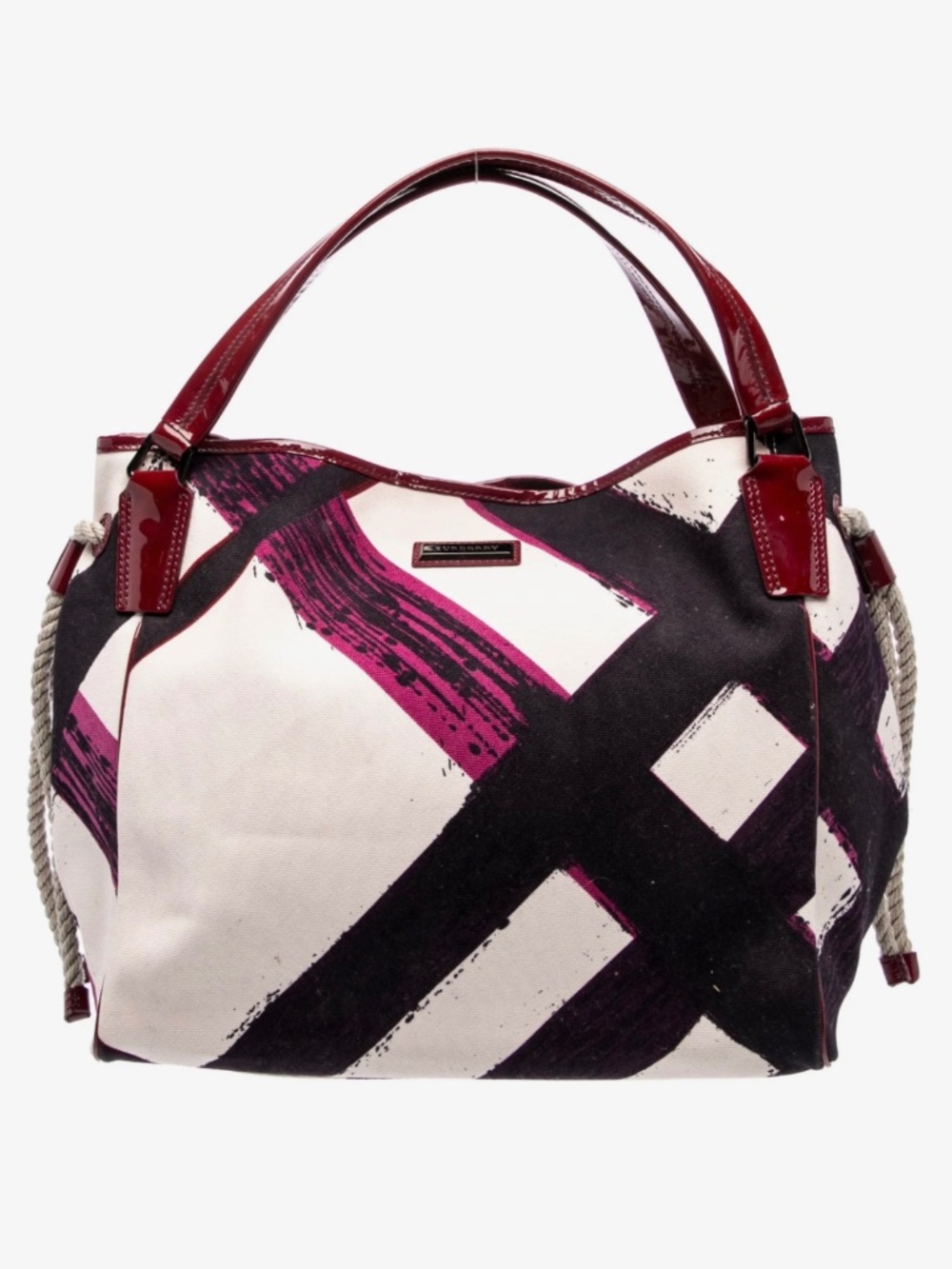 Burberry Brushstroke Check Canvas & Patent Leather Biltmore Tote